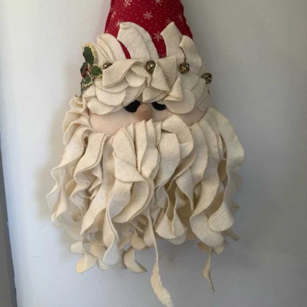Santa Claus Plush Face Wall Hanging Handmade Pillow Vintage Christmas Retro VTG